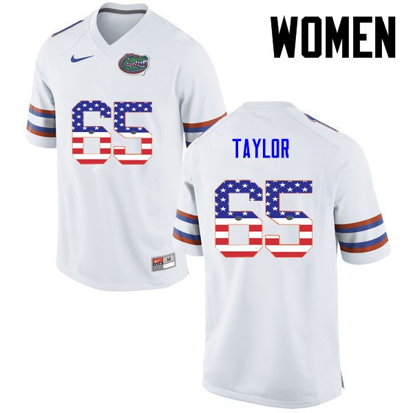 Florida Gators Women #65 Jawaan Taylor College Football Jersey USA Flag Fashion White